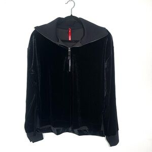 SPANX Black Velvet Half Zip Pullover Top, Women's, Long Sleeve, L/G